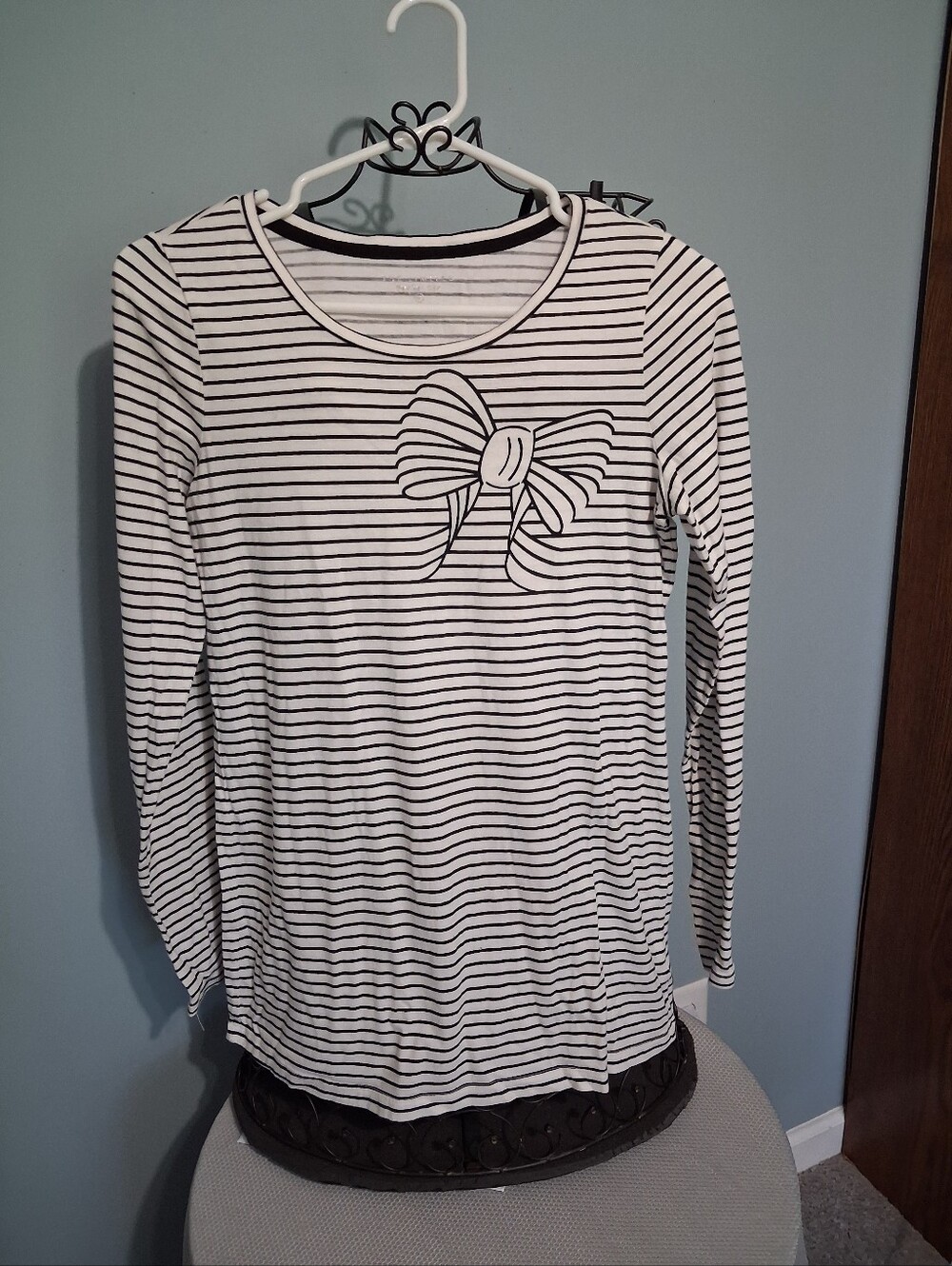 The Limited Black & White Striped Bow-Accent Ling Sleeved Tee